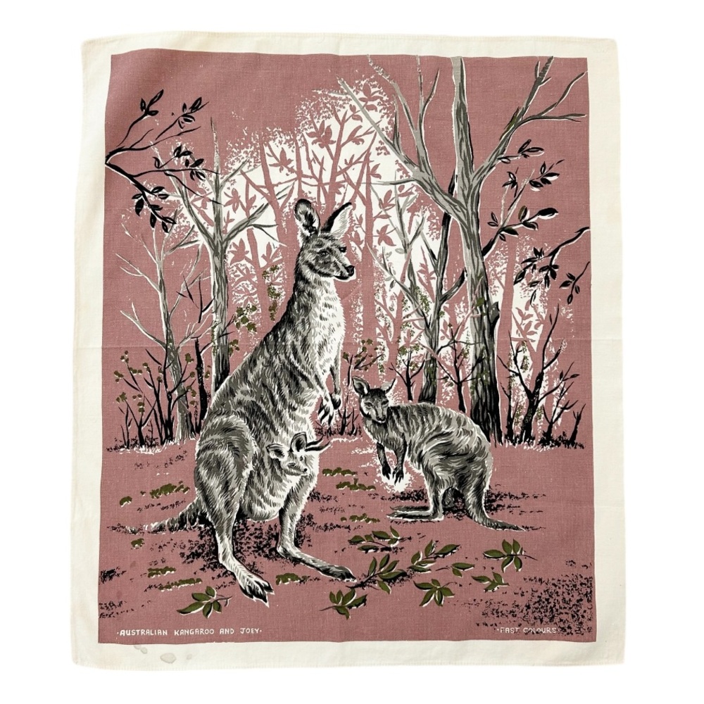 Vintage Australian Kangaroo & Joey Tea Towel